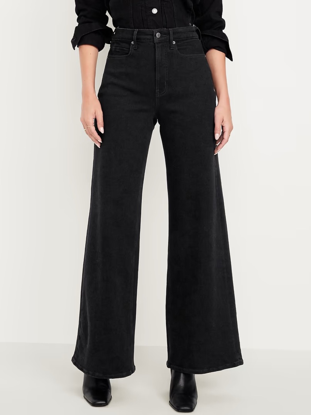 NWT Petite 0 Black Extra High-Waisted Super Wide-Leg Jeans